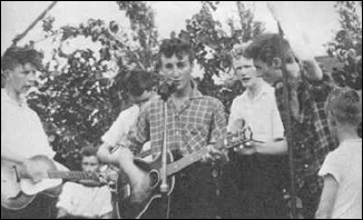 John Lennon's first band, The Quarry Men, perform at Liverpool church festival on July 6, 1957. Lennon was 17 years old.