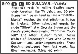 Sullivan show TV Guide listing